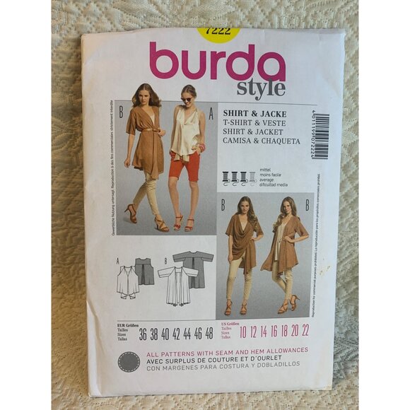 Burda Misses Shirt Jacket Sewing Pattern sz 10-22 7222 - uncut - Picture 8 of 9